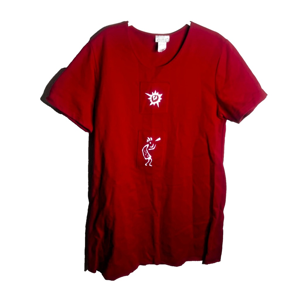 Cite Vintage Red‎ Cozy Short Sleeve Dress Tropical Graphic Size M Lightweight